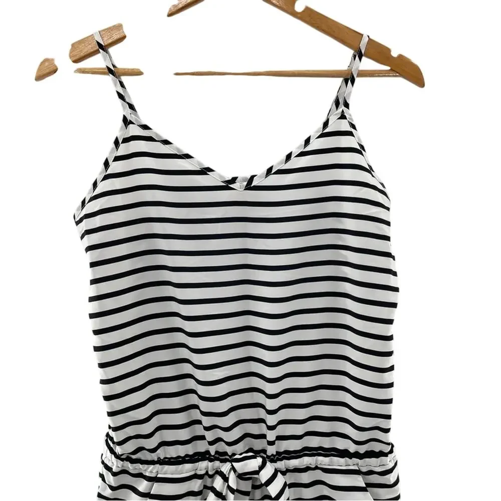 J. Crew Printed  Black White Striped Drapey Loose Fit Lightweight Romper Size XS